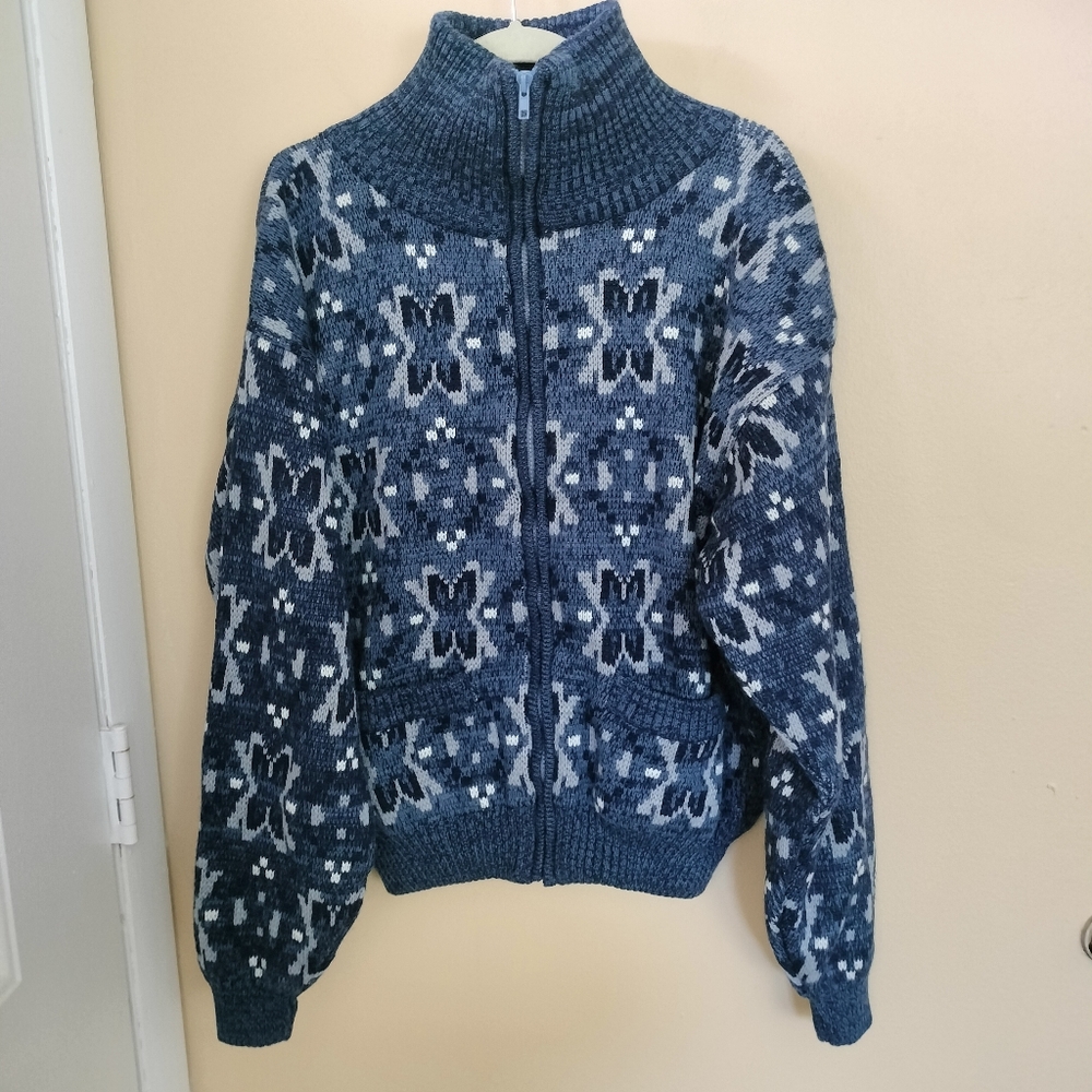Vintage J.B. Buck Timber Trail Blue Zip Knit Sweater Jacket Thermal Lining M